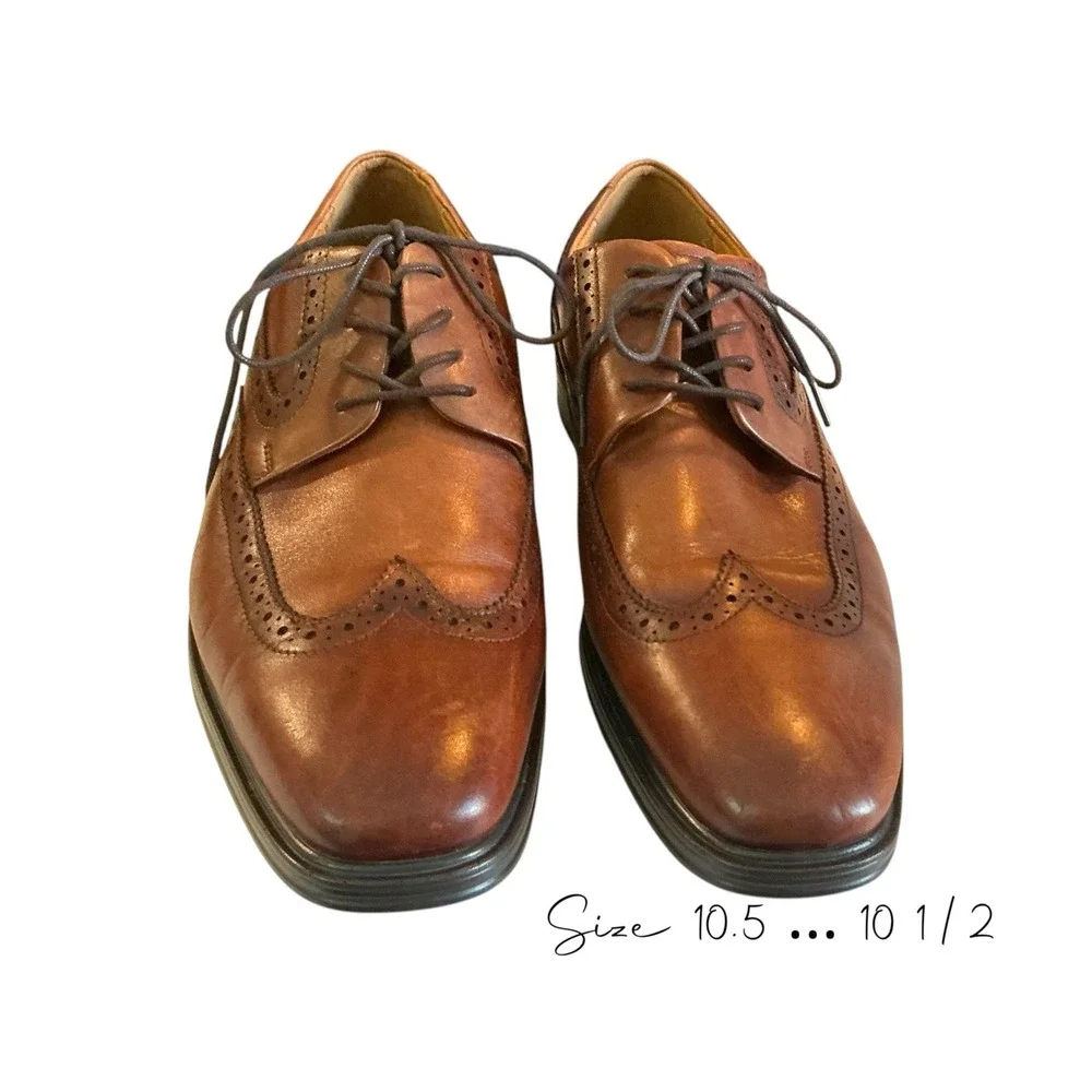 Florsheim Comfortech Memory Foam Mens Size 10.5 Cognac Leather Wingtip Shoes